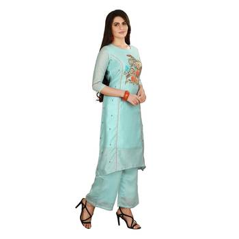 Blue embroidered art silk kurtas-and-kurtis 4