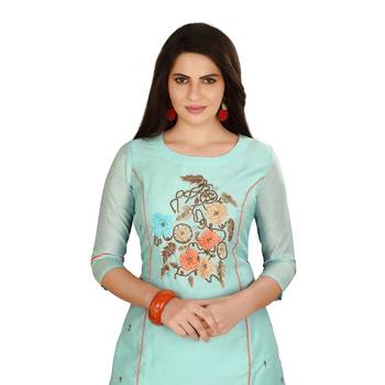 Blue embroidered art silk kurtas-and-kurtis 5