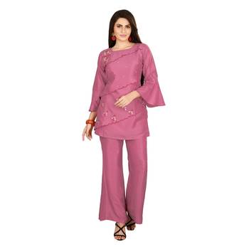 Wine embroidered silk kurtas-and-kurtis 1