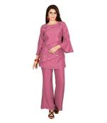Wine embroidered silk kurtas-and-kurtis
