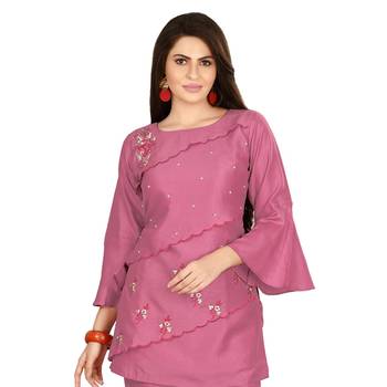 Wine embroidered silk kurtas-and-kurtis 5