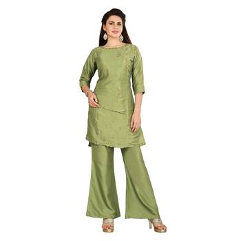Olive embroidered silk kurtas-and-kurtis 1