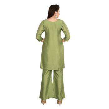 Olive embroidered silk kurtas-and-kurtis 2