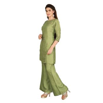 Olive embroidered silk kurtas-and-kurtis 3