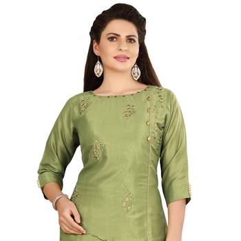 Olive embroidered silk kurtas-and-kurtis 5