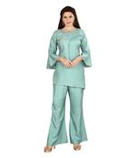 Green embroidered silk kurtas-and-kurtis
