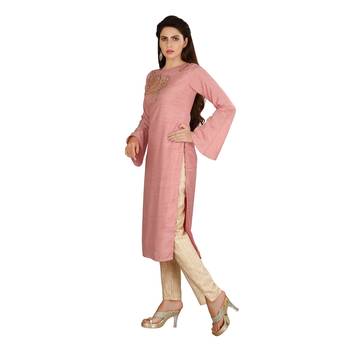 Pink embroidered art silk kurtas-and-kurtis 3
