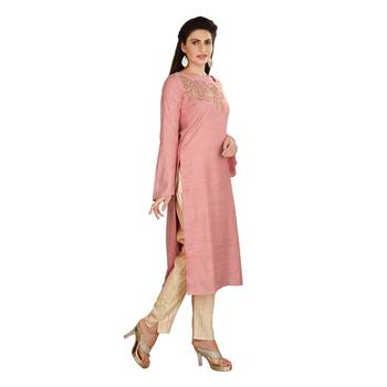 Pink embroidered art silk kurtas-and-kurtis 4