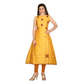 Mustard embroidered art silk kurtas-and-kurtis 1