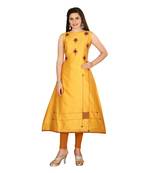 Mustard embroidered art silk kurtas-and-kurtis