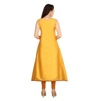 Mustard embroidered art silk kurtas-and-kurtis 2