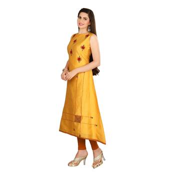 Mustard embroidered art silk kurtas-and-kurtis 3