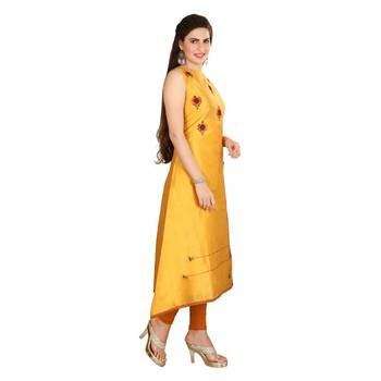 Mustard embroidered art silk kurtas-and-kurtis 4