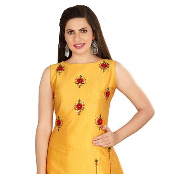 Mustard embroidered art silk kurtas-and-kurtis 5