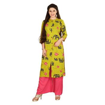 Olive embroidered rayon kurtas-and-kurtis 1