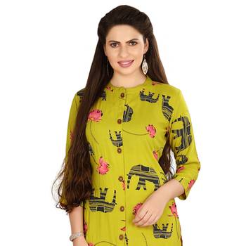 Olive embroidered rayon kurtas-and-kurtis 5
