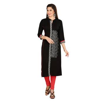 Black embroidered rayon kurtas-and-kurtis 1