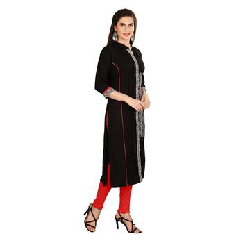 Black embroidered rayon kurtas-and-kurtis 4