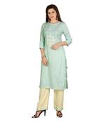 Blue embroidered cotton kurtas-and-kurtis