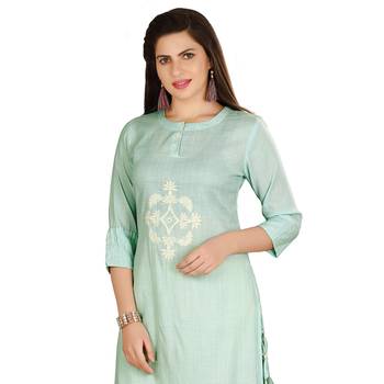 Blue embroidered cotton kurtas-and-kurtis 5