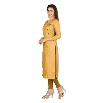 Mustard embroidered art silk kurtas-and-kurtis 3