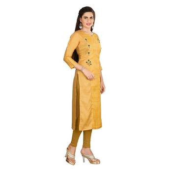 Mustard embroidered art silk kurtas-and-kurtis 4