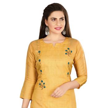 Mustard embroidered art silk kurtas-and-kurtis 5