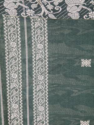 PinkLoom dark green hand woven cotton sarees With Blouse Piece 4