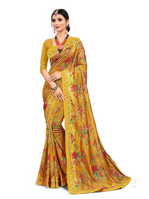 Mustard embroidered organza saree with blouse 1