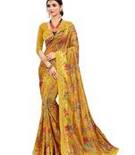 Mustard embroidered organza saree with blouse