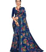 Blue embroidered organza saree with blouse