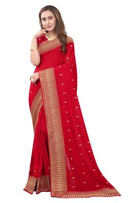 Red Embroidered Art Silk Saree With Blouse 1