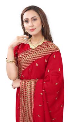 Red Embroidered Art Silk Saree With Blouse 2