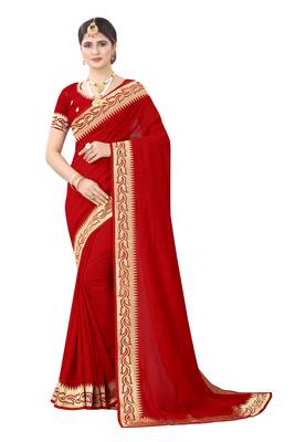 Red Embroidered Art Silk Saree With Blouse 1
