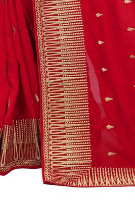 Red Embroidered Art Silk Saree With Blouse 3