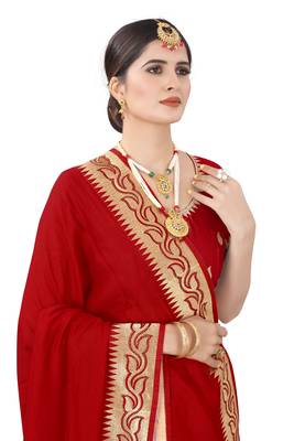 Red Embroidered Art Silk Saree With Blouse 2