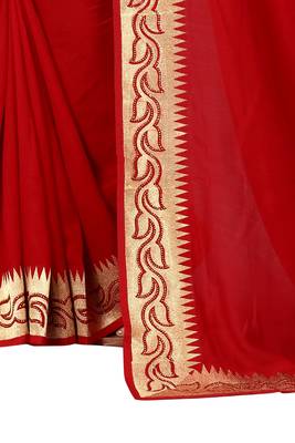 Red Embroidered Art Silk Saree With Blouse 3