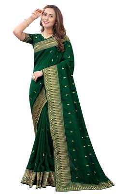 Green Embroidered Art Silk Saree With Blouse 1