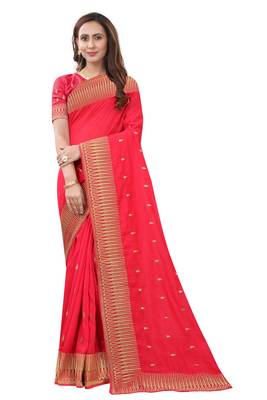 Red Embroidered Art Silk Saree With Blouse 1