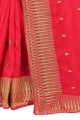 Red Embroidered Art Silk Saree With Blouse 3