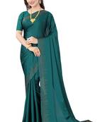 Teal Embroidered Pure Satin Saree With Blouse