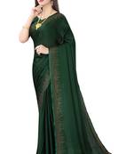 Green Embroidered Pure Satin Saree With Blouse