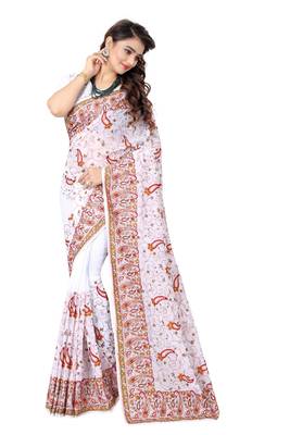 White Embroidered Georgette Saree With Blouse 1