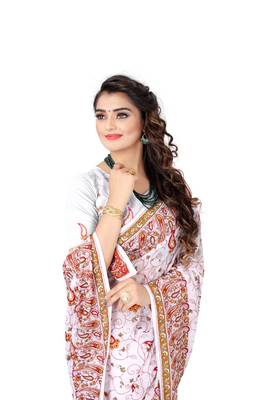 White Embroidered Georgette Saree With Blouse 2