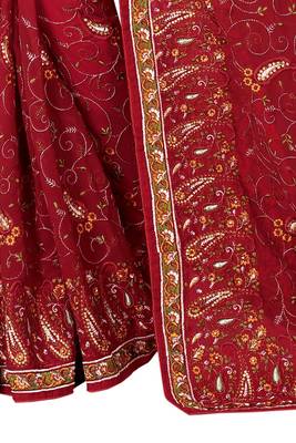 Red Embroidered Georgette Saree With Blouse 3