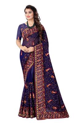 Navy Blue Embroidered Georgette Saree With Blouse 1
