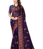 Navy Blue Embroidered Georgette Saree With Blouse