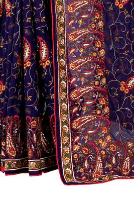 Navy Blue Embroidered Georgette Saree With Blouse 3