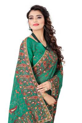 Turquoise Embroidered Georgette Saree With Blouse 2