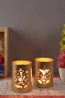 Laxmi Ganesh Tealight Glass Holder